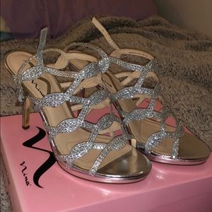 Silver sparkling heels